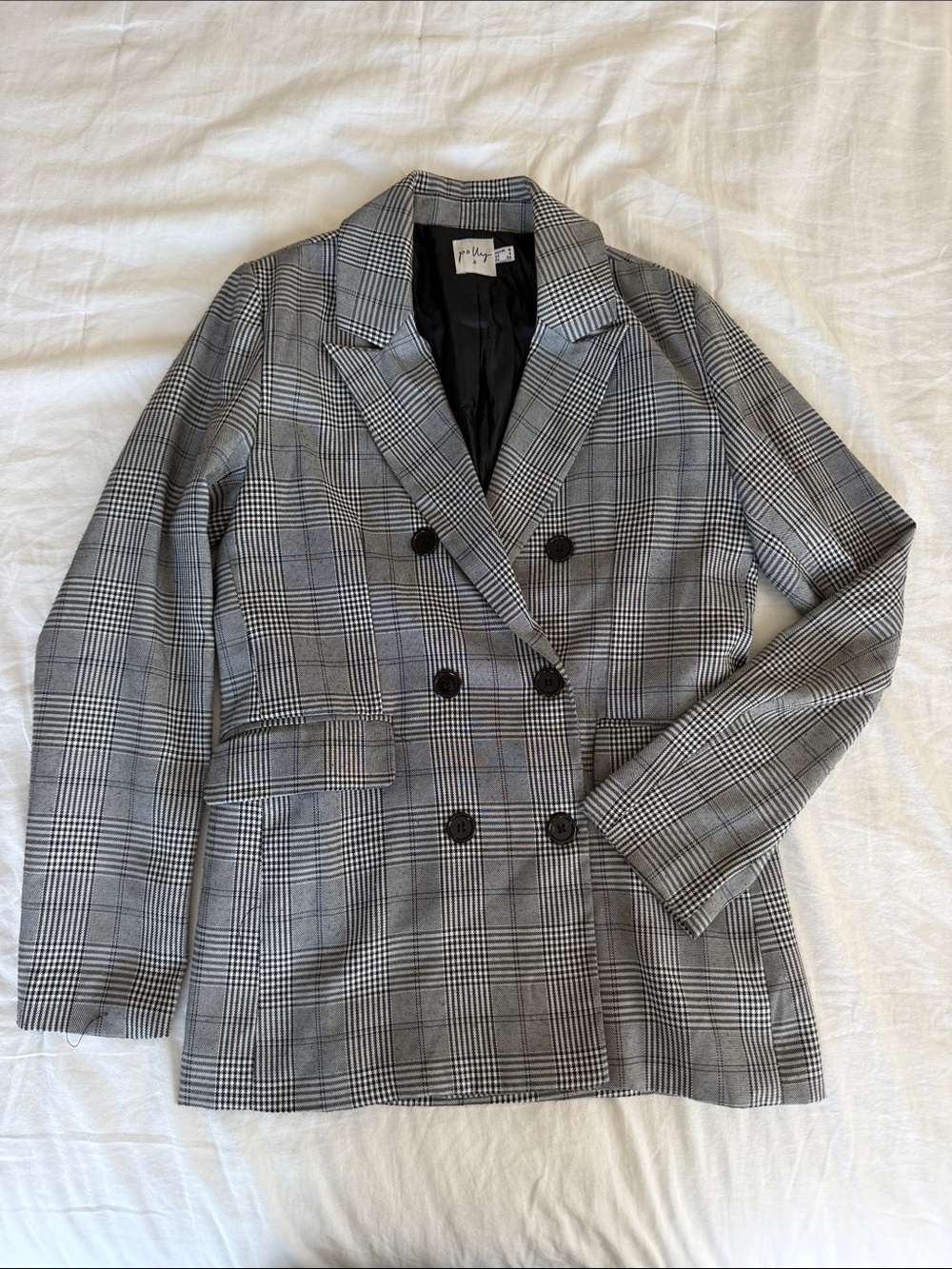 Princess Polly Gray Plaid Double-Breasted Blazer